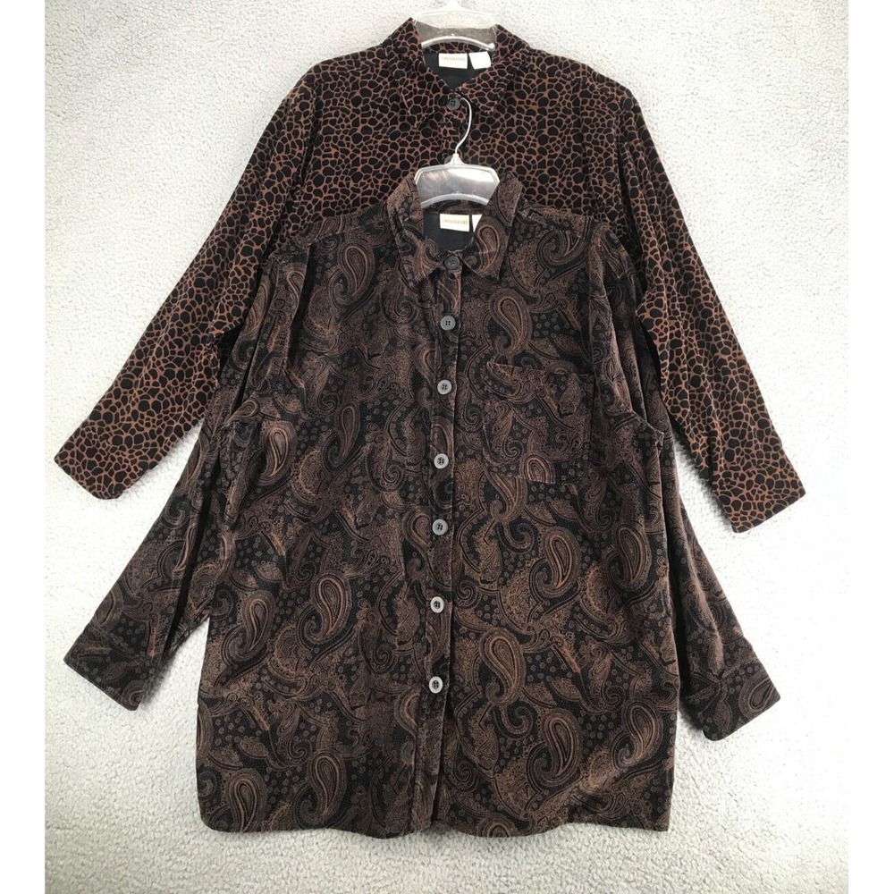 Crossroads Womens Shirt Set of 2 Sz L Plush Long Sleeve Paisely and Leopard